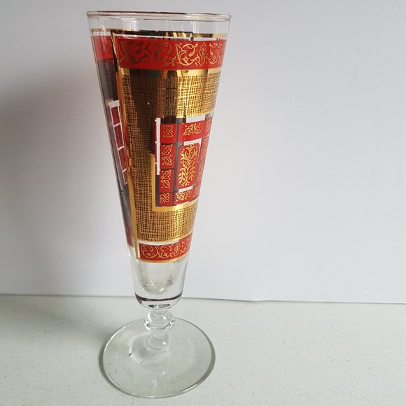 Red and Gold Glass Vintage Glassware Barware or Vase
